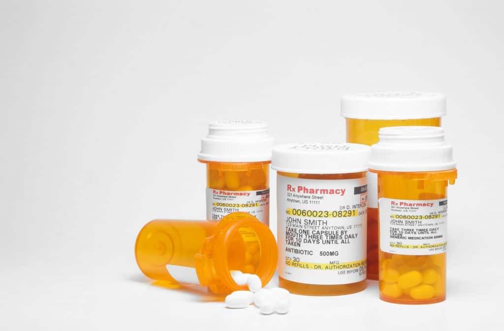Medicine bottles and pills